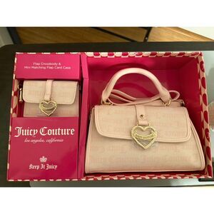Juicy Couture Set Pink Flap Satchel Crossbody Bag & Matching Flap Card Case SOLD